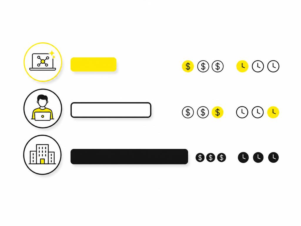 A clean modern flat-vector illustration depicting cost comparison: three stacked horizontal bars of different lengths re