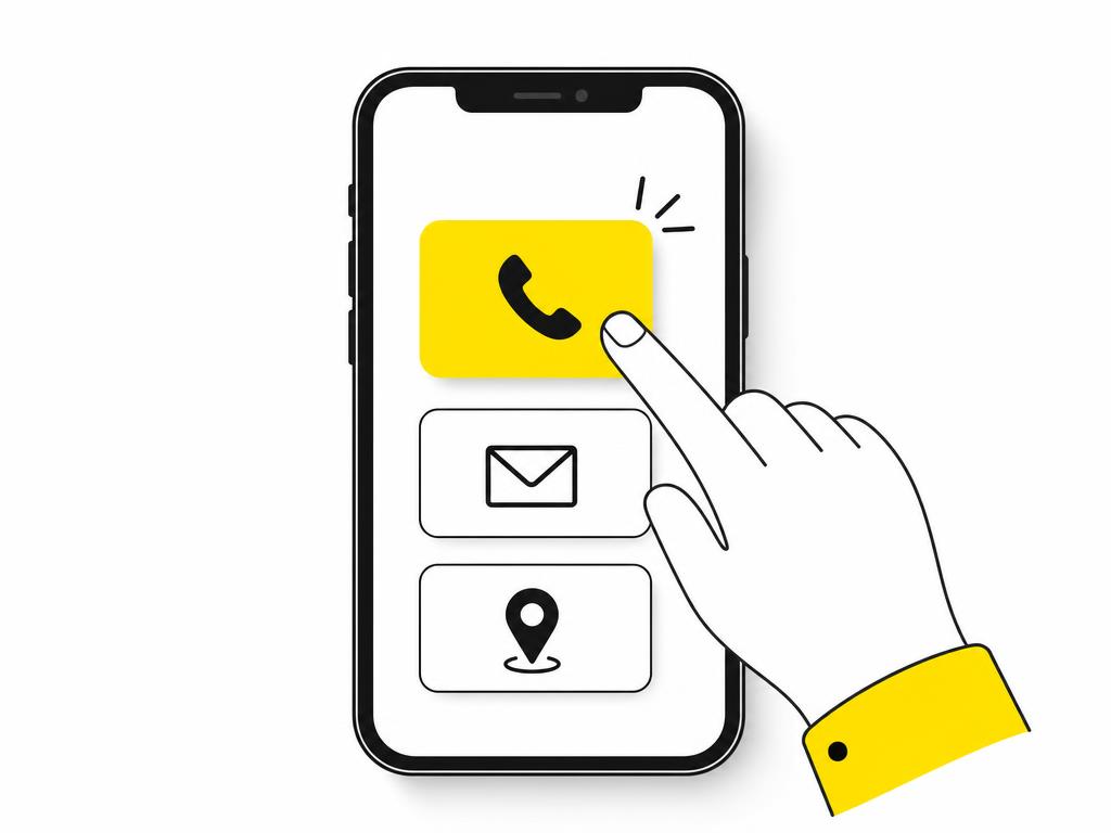 Clean modern flat-vector illustration of a smartphone screen with oversized tap-friendly buttons and clear contact icons