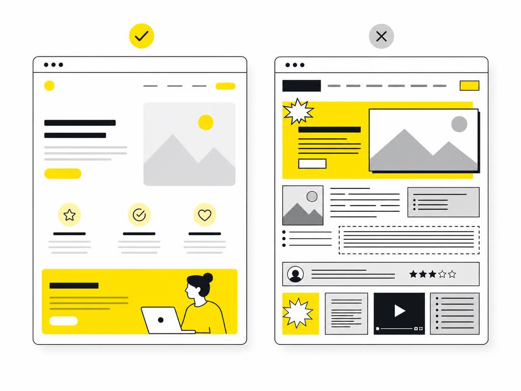 Clean modern flat-vector illustration showing two website browser windows side-by-side, one clean and modern with clear
