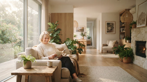 Peaceful sunlit Australian living space