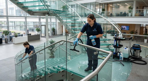 Corporate glass staircase sanitation Melbourne